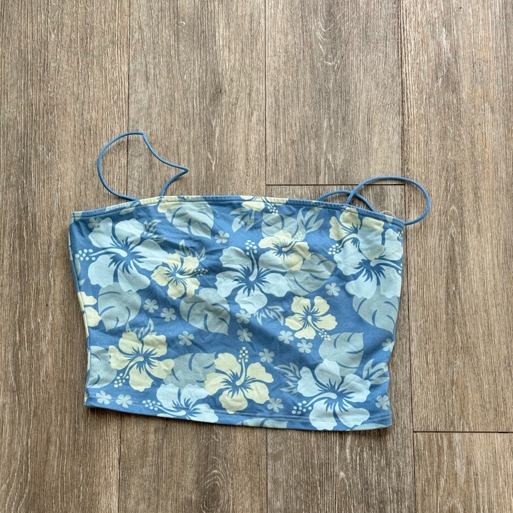 Hawaiian Print Blue and Butter Yellow Cami Top - Medium